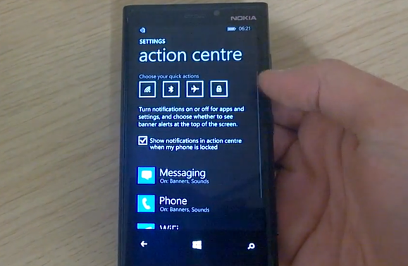 windows phone 8.1 notification center