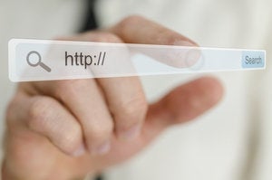 Hand interacting with virtual website http browser