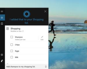 cortana add shampoo to my shopping list