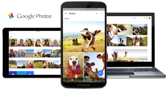 Three devices running Google Photos